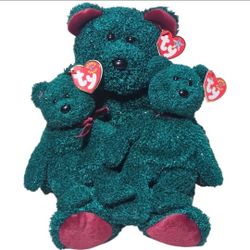 2001 Ty Beanie Babies Holiday Bear Stuffed Animals Green Plushies Lot of 3