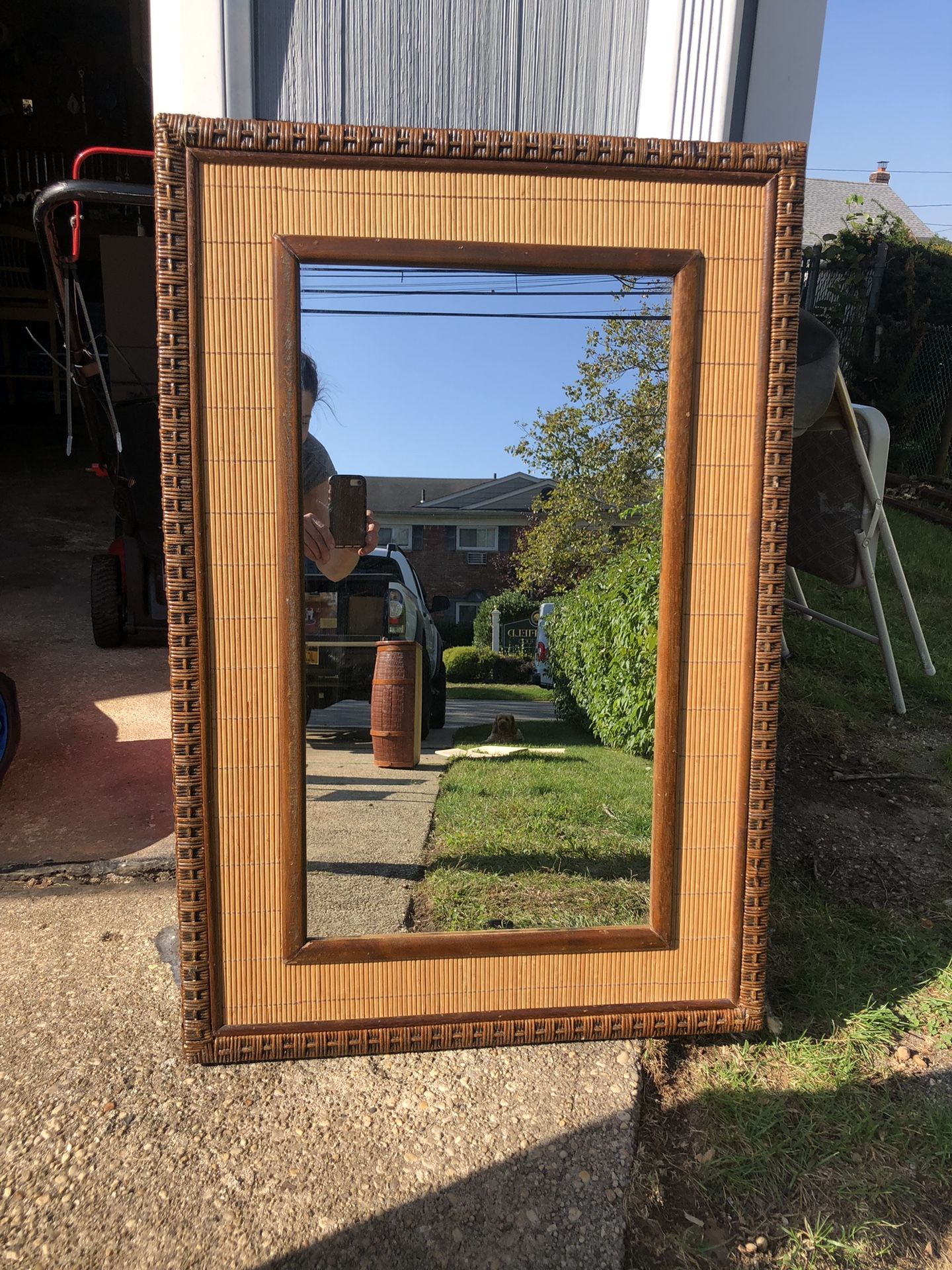 Antique Wicker Bamboo Mirror 