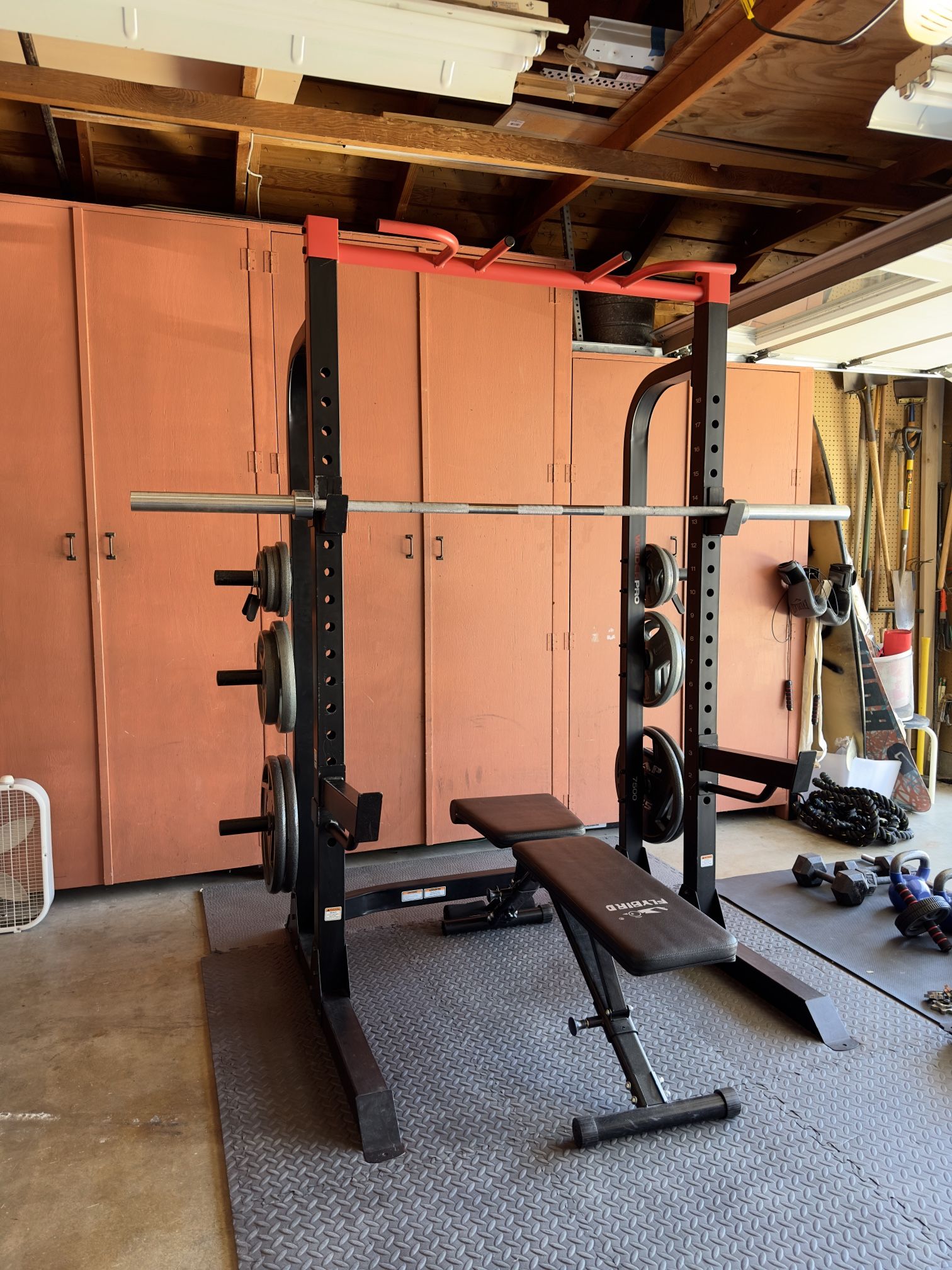 Squat Rack w/ Bench, Barbell, Weights, and Cables for Sale in Irvine ...