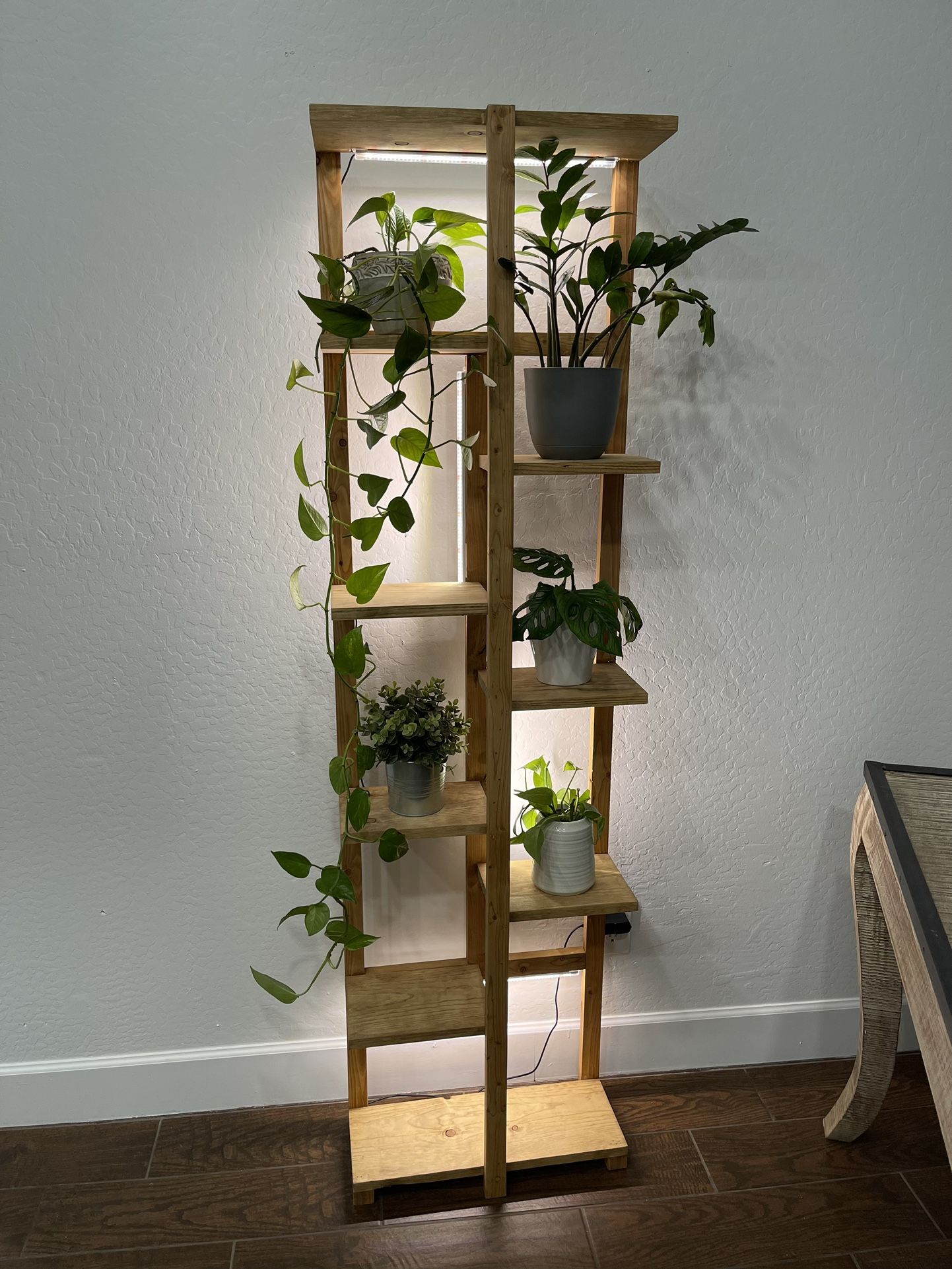 Wood Plant Stand With grow Lights 