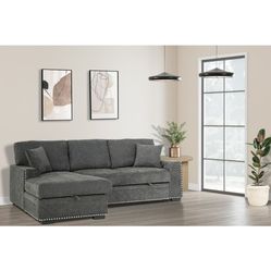 Brand New Dark Grey Sectional w/Storage Chaise/Pull-Out Bed/USB (Left or Right Chaise)