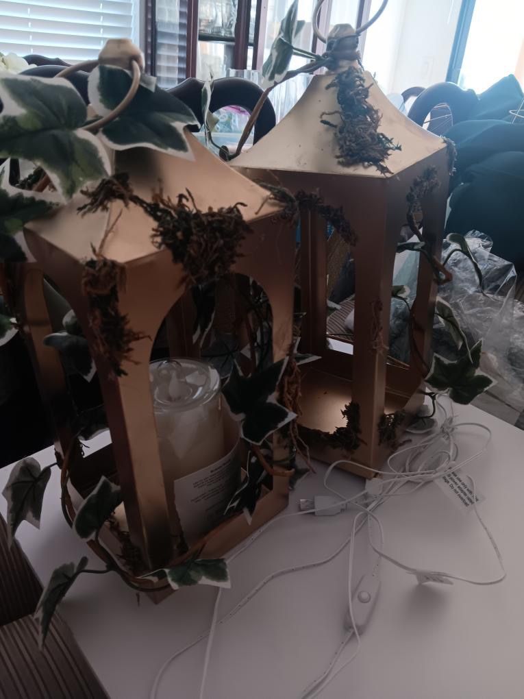 2 Gold Lanterns With Foliage