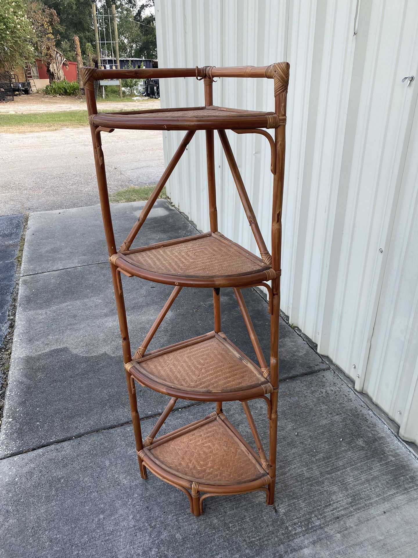 Corner Rattan Bamboo Wicker Shelf
