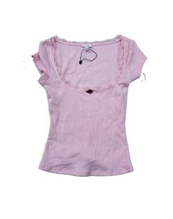 Garage: NWOT Women’s Baby Pink Ribbed Lace Trim Crop Top with Rose Charm Size XS