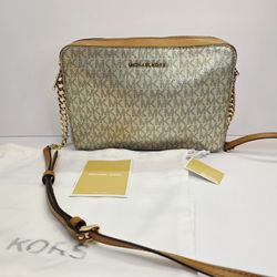 NEW Michael Kors Large East West Gold & Acron Tan Crossbody 