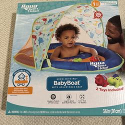 Aqua Swim School Grow-with-Me Baby Pool Float Boat for Infants, Blue Dino, 2 Toys Included