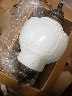 Vintage milk glass swag lamp