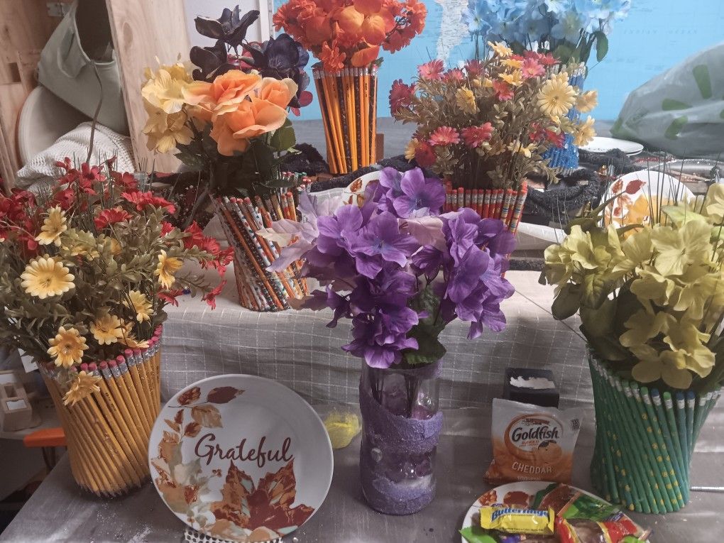Handmade Floral Arrangements, Plate And Treats