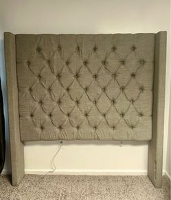 Gray Queen Button Tufted Upholstered Headboard
