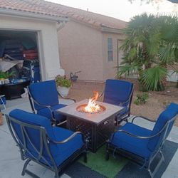 Patio Set Fire Pit And 4 Chairs With Cushions 