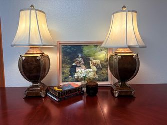 Vintage Neoclassical Bronze-Finish Urn Table Lamps - Pair