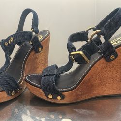 Tory Burch Beckett Denim Wedge Size 7.5