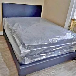 Complete Bed Set With Mattress And Box Spring And Wooden Bedframe With Headboard As Well 