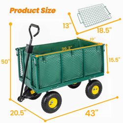 3-in-1 Oversized Steel Garden Cart , 880lbs Pullable Mesh Metal Garden Cart, All-Terrain Utility Cart with Removable Liner & Side Panels & Mesh Tray f