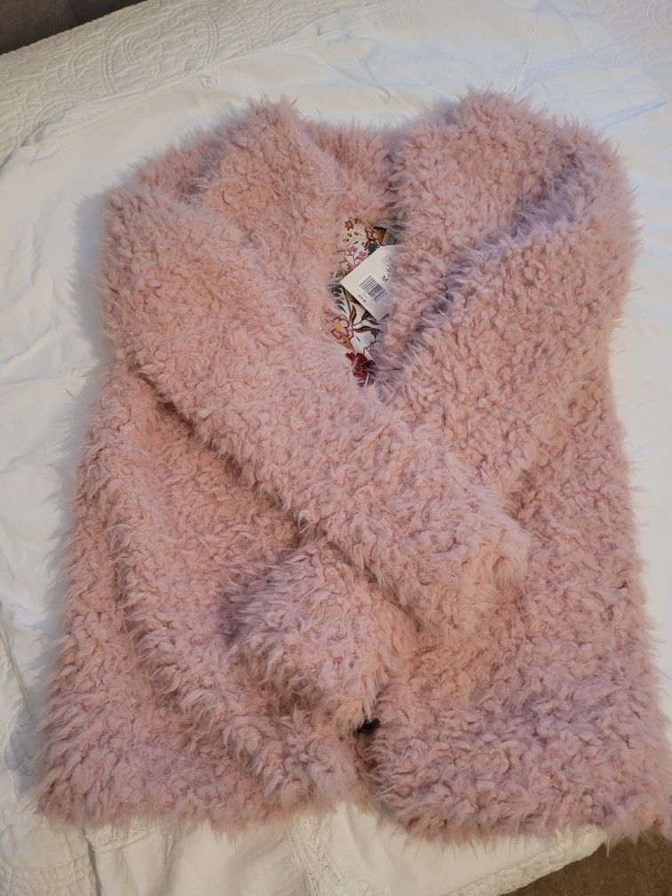 Women's Size M faux Fur Cardigan Sweater