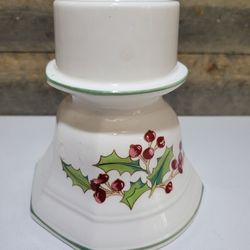 White Christmas Ceramic Holly Berry Votive Pillar Candle Holder 