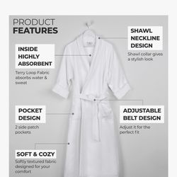 NEW SUPeriOr Hundred Percent Cotton Luxurious Unisex, Terry Bathrobe Size Medium
