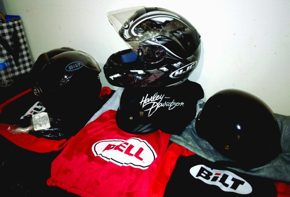 Four Motorcycle Helmets Plus Goggle Package