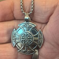 Celtic Knot Cross Round Shield Pendant Necklace