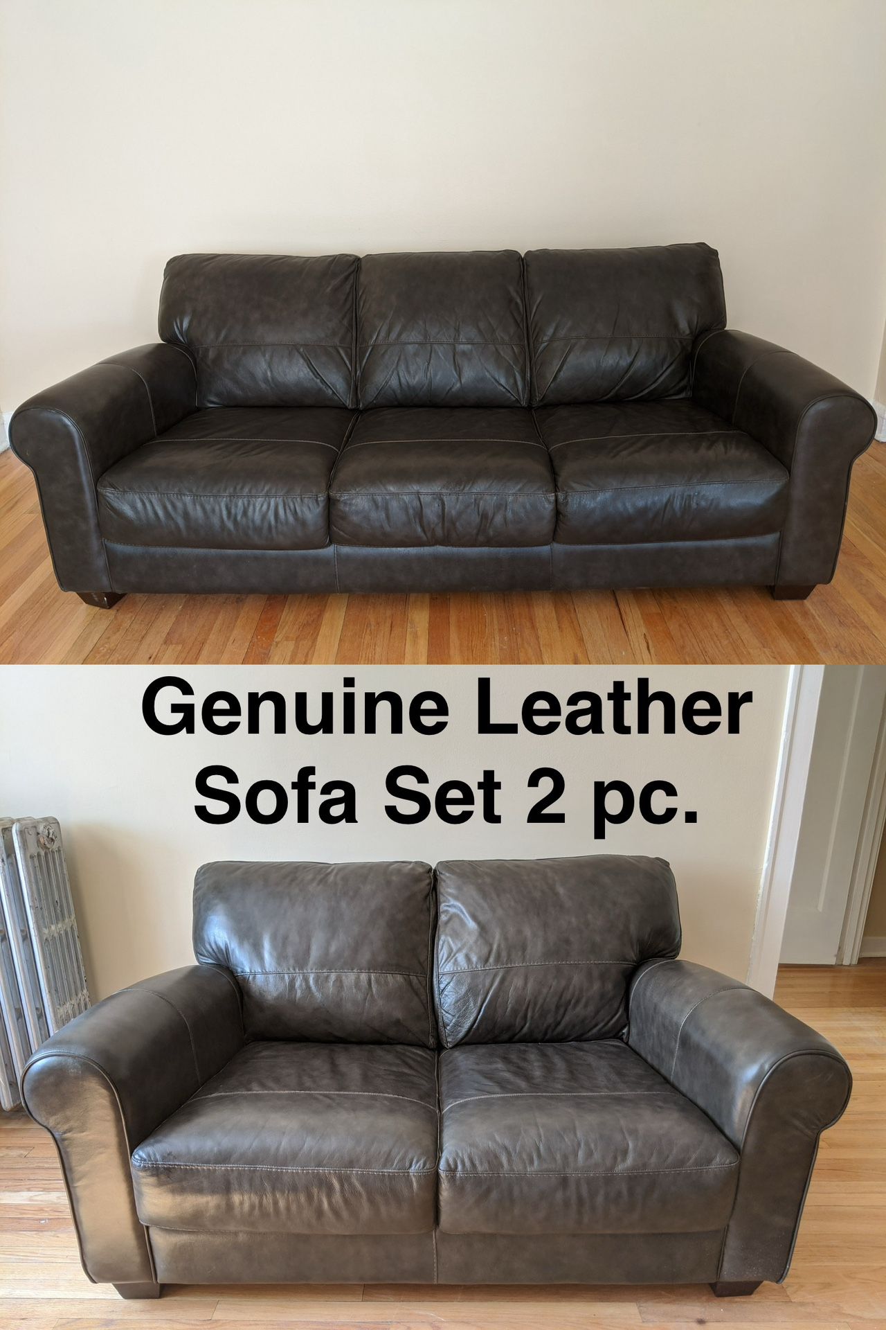 Genuine Italian Leather Sofa Set 2 Pc Dark Brown