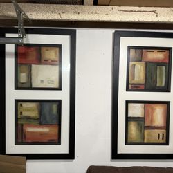 Set of 2 Large Framed Abstract Geometric Art Prints