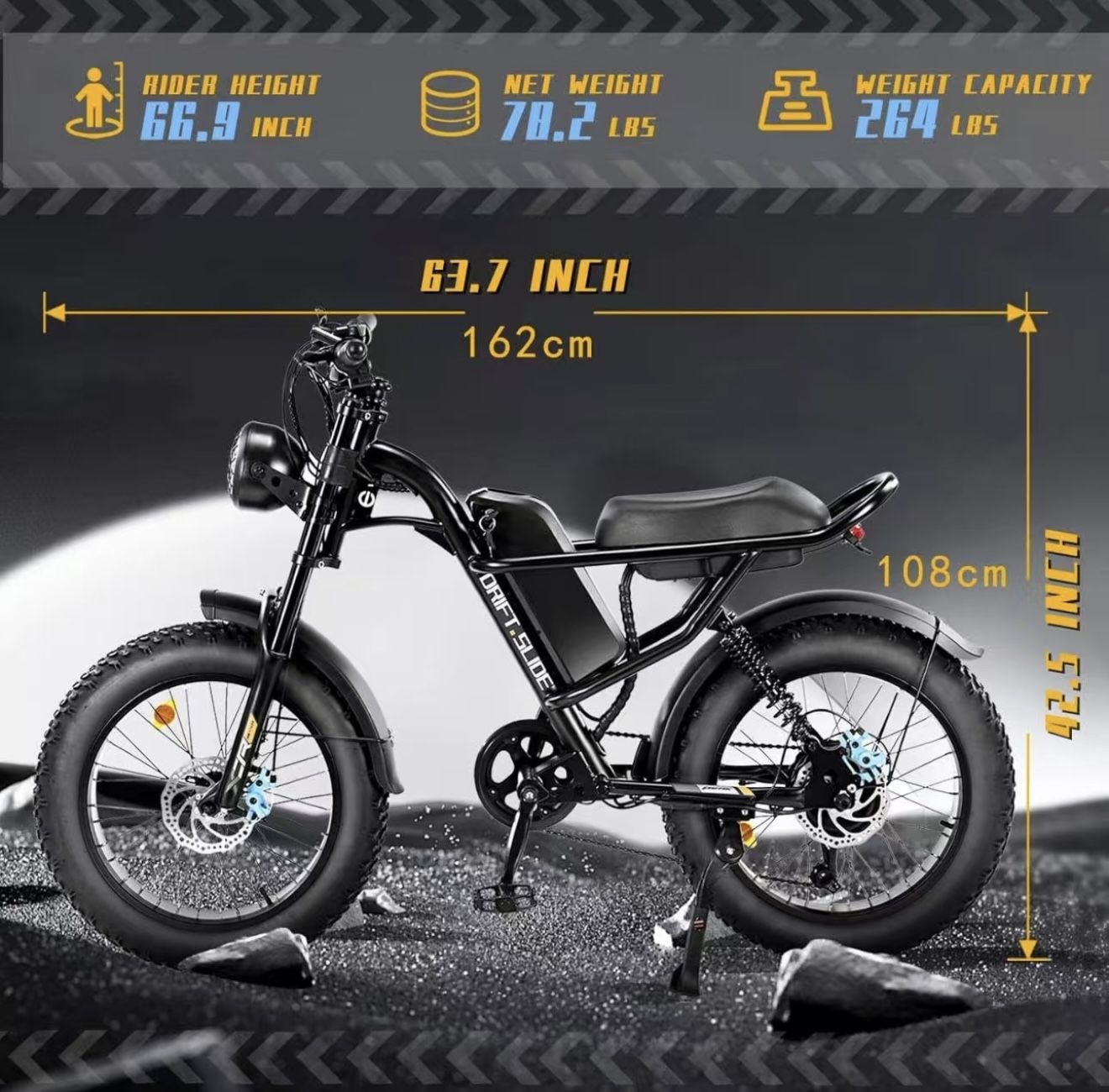 Electric Bike (E-Bike) 750 W (capable of up to 1000 W) • 48 V • 20.8 Ah • 20″ Fat-Tire Mountain Adult Bicycle