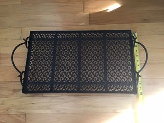 Like new metal iron decorative scroll serving tray with legs / feet perfect for tops of dressers ottomans buffets etc