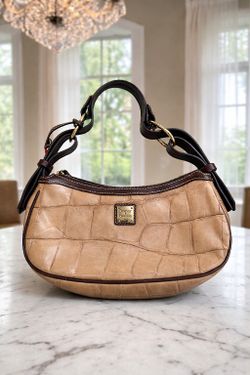 Dooney & Bourke Croc Embossed Leather Shoulder Bag Brown Tan Y2K Vintage Rare