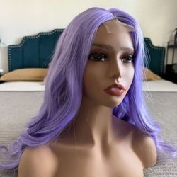 Long Purple Wavy Wig for Women 26 Inch Light Purple Middle Part Curly Synthetic