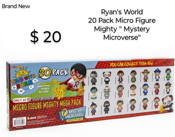 Brand New Ryan's World 20 Pack Micro Figure Migthy - Mistery Controverse-
