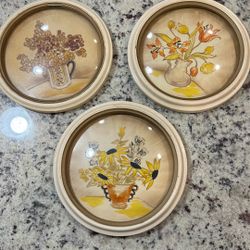 Lacquer Painting Done By Hand, Three Of Them Vintage Ivory To Be Picked Up