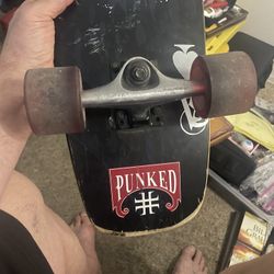 Punked Skateboard Spade Black White Red w Red Speed Cruiser Wheels/Kryptonics Skateboards Longboard California
