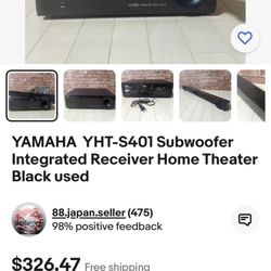 YAMAHA YHT-S401 Subwoofer Integrated Receiver Home Theater Black used & Sound bar+ 40in INSIGNIA TV