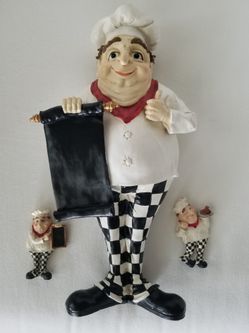 French~Bistro Decor~Chef Statue Figurine~2 Free Matching Magnets