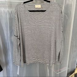 Alice + Olivia Black and Cream Striped Long Sleeve Top