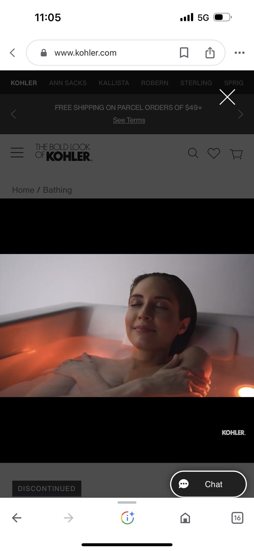 Kohler 72" x 36" drop-in VibrAcoustic® bath with chromatherapy and center drain