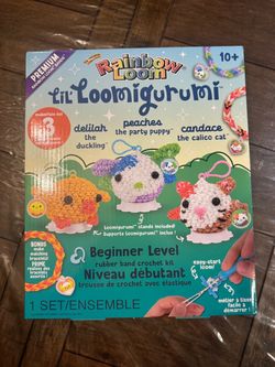 Rainbow Loom Lil' Loomigurumi 3-Pack - Dog, Duck & Cat Rubber Band Craft Amazon Exclusive Beginner-friendly DIY animal crochet set with loom hook and