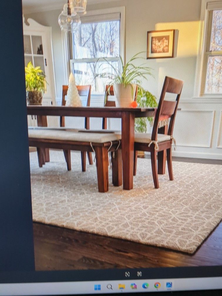 Crate and Barrel Basque 82" Honey Solid Wood Dining Table + 4 Chairs
