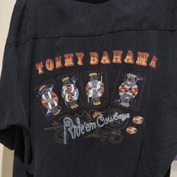Tommy Bahama Ride Em Cowboys Poker Embroidered Silk Camp Shirt Black Size L