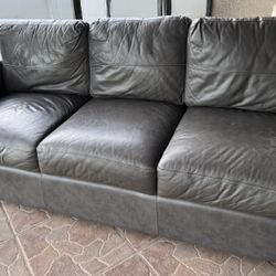 Gray Top Grain Leather Sofa