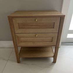  New-Nightstand with 2 Drawers, Large Farmhouse Wood Bedside Table with Open Shelf, 22" Wide Tall End Table for Sofa, Bedroom, Natural Oak
