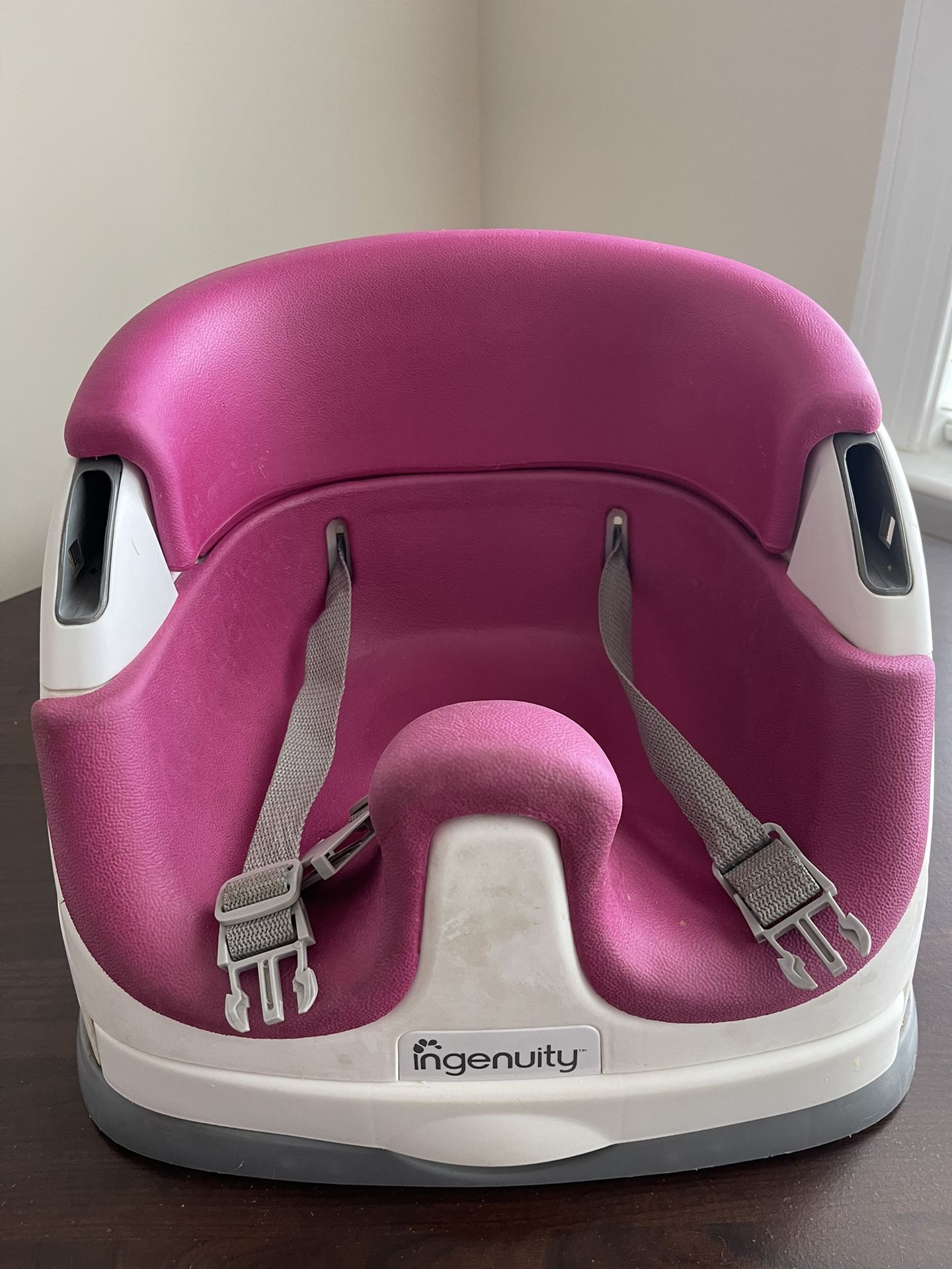 In genuity Baby Base 2 In 1 Booster Feeding And Floor Seat With Self Storing Tray Pink