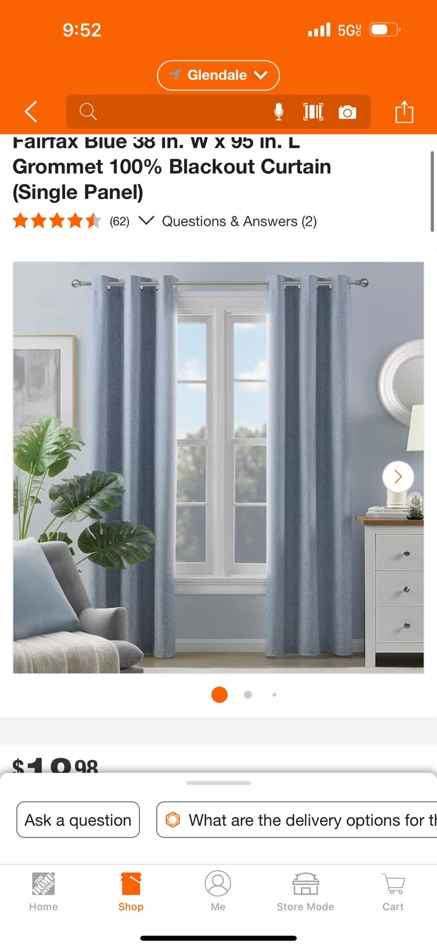 Fairfax Blue 38 in. W x 95 in. L Grommet 100% Blackout Curtain (Single Panel)