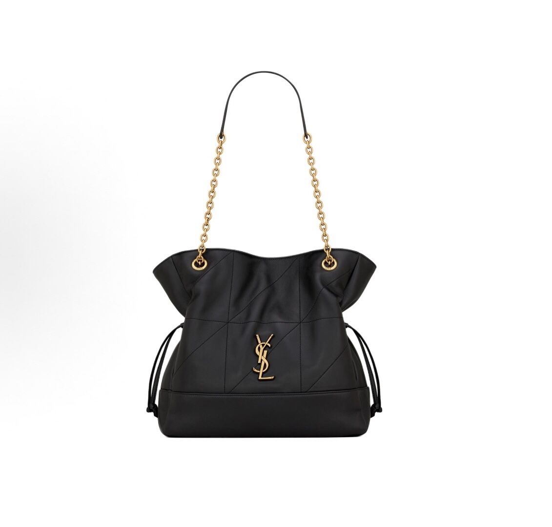 SAINT LAURENT Saint Laurent YSL Jamie Brand Gold Metal Logo Chain Shoulder Strap Lambskin Tote Bag