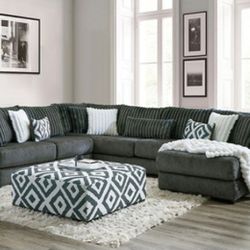 Brand New Super Plush Grey Chenille Sectional Sofa (Pillows Included)(Ottoman Sold Separately)