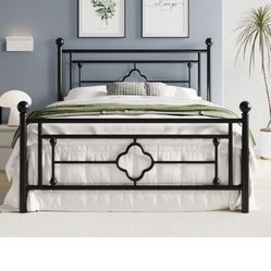  14 Inch Full Size Metal Platform Bed Frame, Vintage Victorian Style, Wrought Iron Headboard and Footboard/Mattress Foundation for Storage/No Box Spri