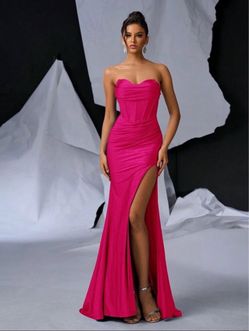 Hot Pink Strapless Corset Maxi Dress (size Small)