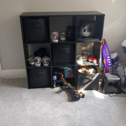Black Cubicle Storage Shelf, 5 Cloth Square Containers Included (Toys In Pic NOT INCLUDED) In 