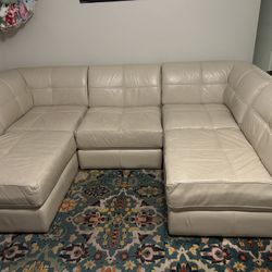 Modern Cream Leather Sectional Sofa – Excellent Condition