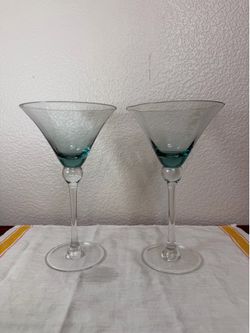 Set of 2  Beautiful Bombay Sapphire Vintage Crystal Sphere Stem Coupe or Martini Glass